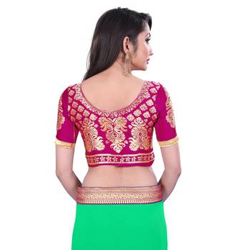 green printed chiffon saree with blouse 8