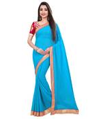 turquoise printed chiffon saree with blouse
