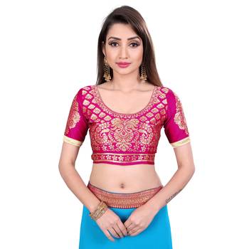 turquoise printed chiffon saree with blouse 6