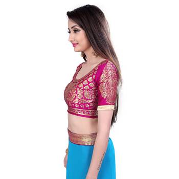 turquoise printed chiffon saree with blouse 8