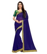 blue printed chiffon saree with blouse