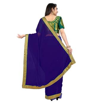 blue printed chiffon saree with blouse 3
