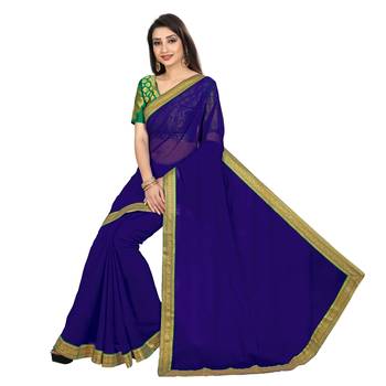 blue printed chiffon saree with blouse 4