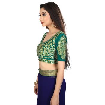 blue printed chiffon saree with blouse 7