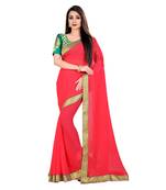 Pink printed chiffon saree with blouse