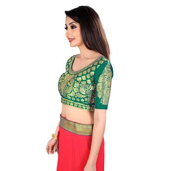 Pink printed chiffon saree with blouse 7