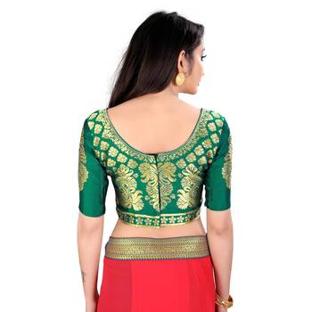 Pink printed chiffon saree with blouse 8