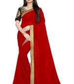 Red printed chiffon saree with blouse