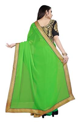 Green printed chiffon saree with blouse 3