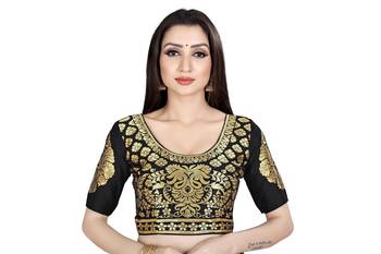 Green printed chiffon saree with blouse 5