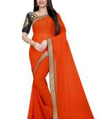 Orange printed chiffon saree with blouse