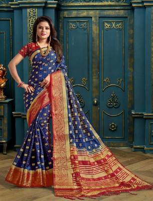 Blue Woven Kanjivaram Silk Saree With Blouse 1