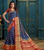 Blue Woven Kanjivaram Silk Saree With Blouse
