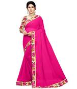 Pink printed chiffon saree with blouse