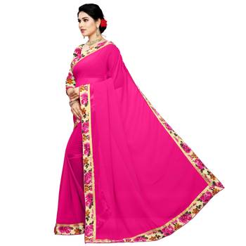 Pink printed chiffon saree with blouse 2