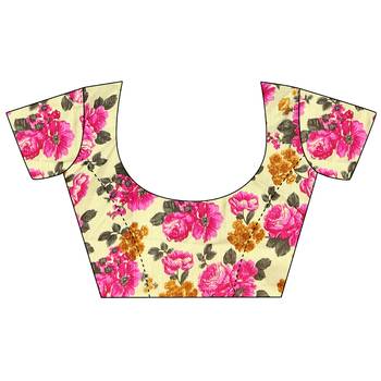 Pink printed chiffon saree with blouse 5