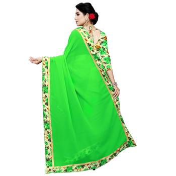 Green printed chiffon saree with blouse 3