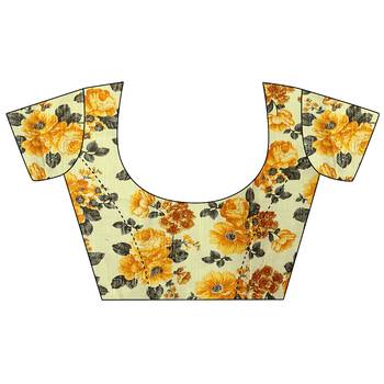 Yellow printed chiffon saree with blouse 5