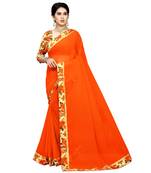Orange printed chiffon saree with blouse