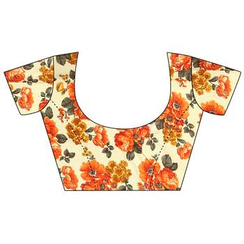 Orange printed chiffon saree with blouse 5