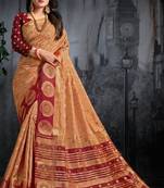 Chiku Woven Kanjivaram Silk Saree With Blouse