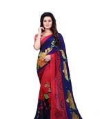 Blue printed georgette saree with blouse