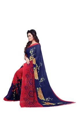 Blue printed georgette saree with blouse 4