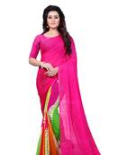 Pink printed georgette saree with blouse