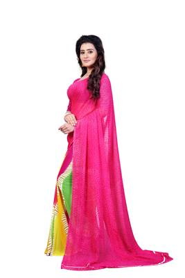 Pink printed georgette saree with blouse 2