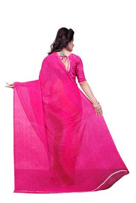 Pink printed georgette saree with blouse 3