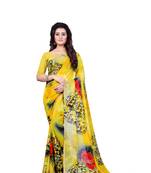 Yellow printed georgette saree with blouse