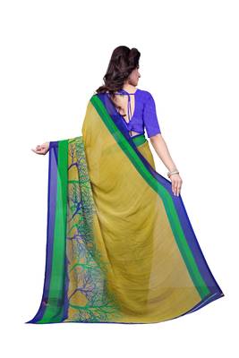 Green printed georgette saree with blouse 3