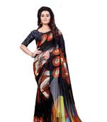 Black printed georgette saree with blouse