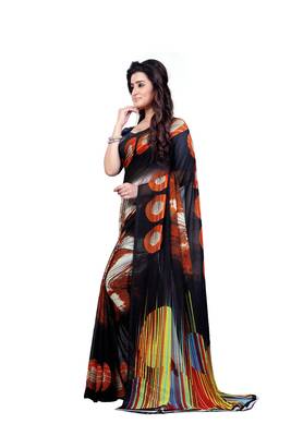 Black printed georgette saree with blouse 2