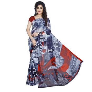 Black printed georgette saree with blouse 1