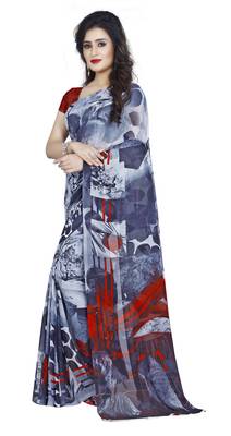 Black printed georgette saree with blouse 2