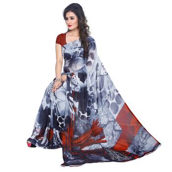 Black printed georgette saree with blouse 3