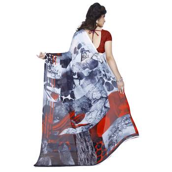 Black printed georgette saree with blouse 4