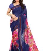 Blue printed georgette saree with blouse