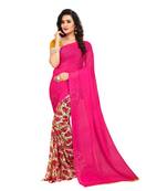 Pink printed georgette saree with blouse