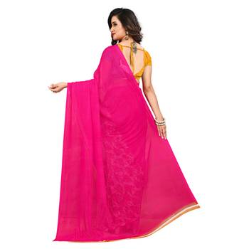 Pink printed georgette saree with blouse 3