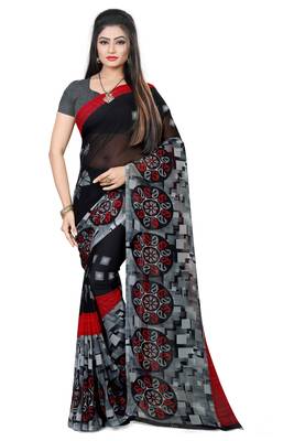 Black printed georgette saree with blouse 1