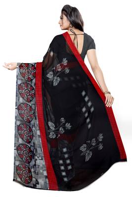 Black printed georgette saree with blouse 3