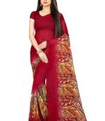 Red printed georgette saree with blouse