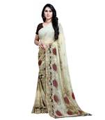 Cream printed georgette saree with blouse