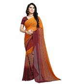 Yellow printed georgette saree with blouse