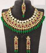 Gold Plated & Ruby Kundan Studded Green  Beaded Jewellery Set Bridal Jewellery Set