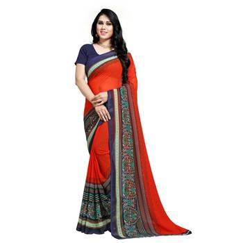 Orange printed georgette saree with blouse 1