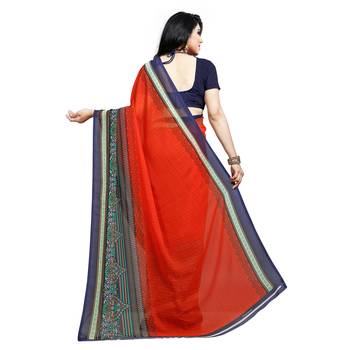 Orange printed georgette saree with blouse 3