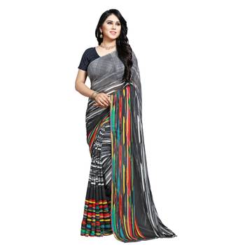 Black printed georgette saree with blouse 1